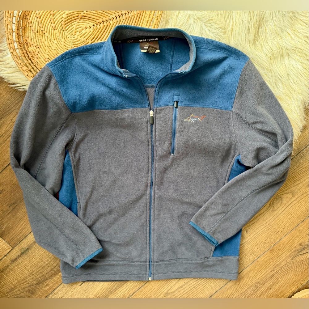 Greg Norman Tasso Elba Blue Grey Full Zip Fleece Jacket Size Medium